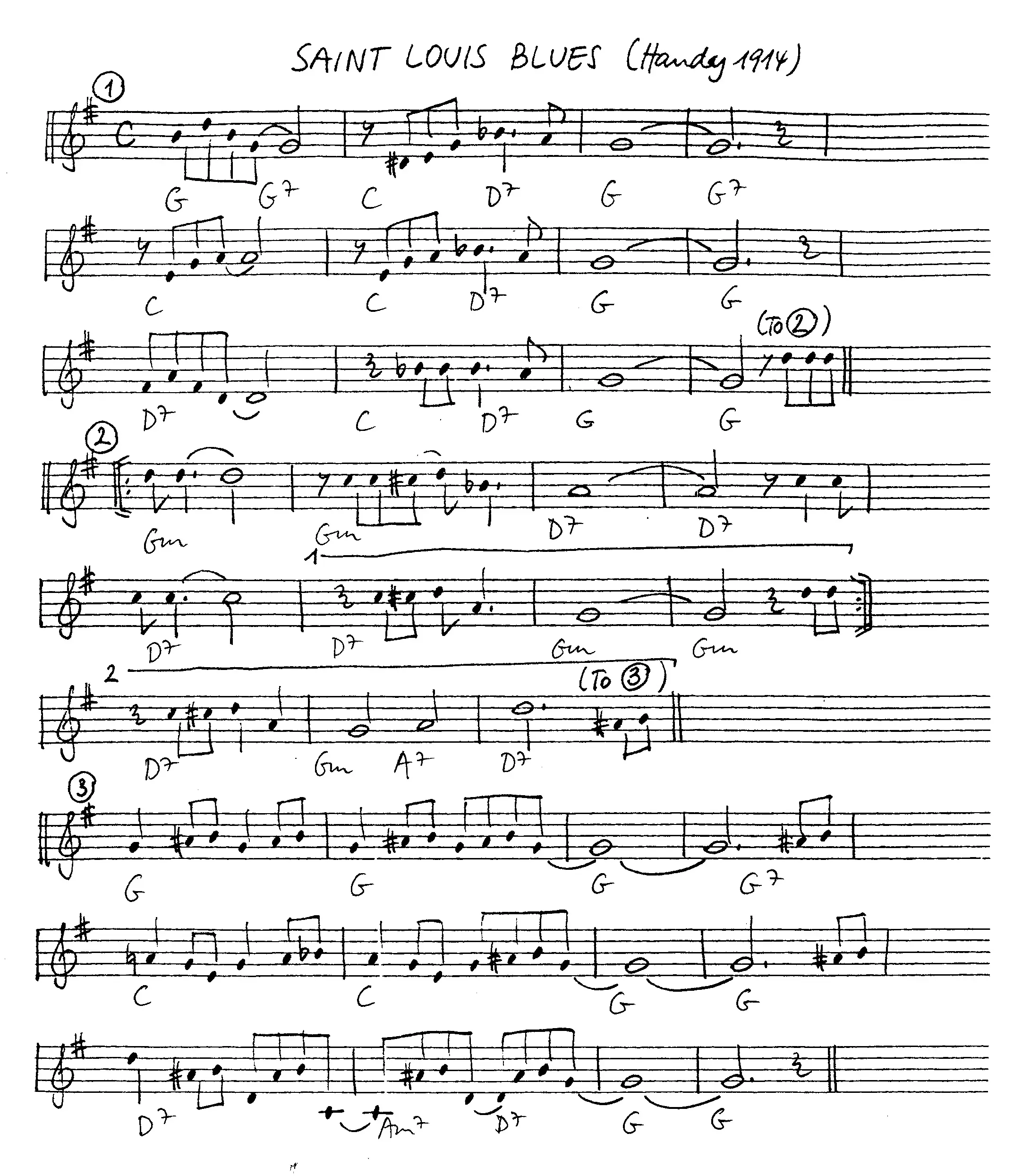 saint louis blues free jazz leadsheet - Courtesy of the Jungle Jazz Band